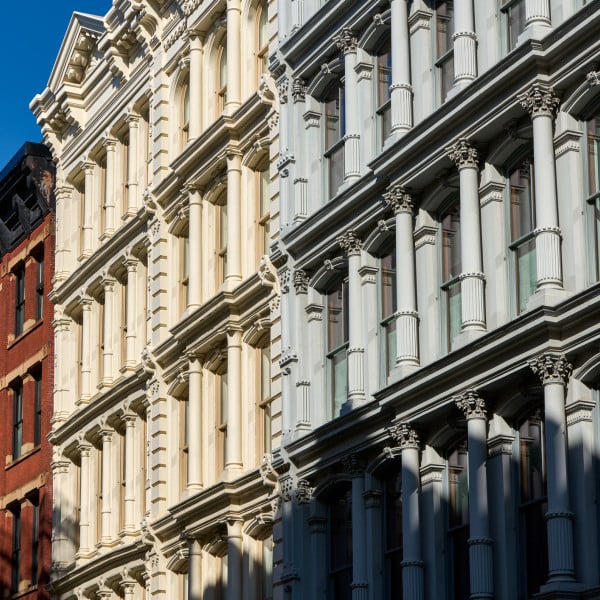 The exterior of apartment buildings in SoHo.